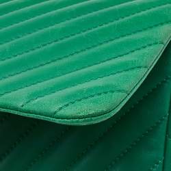 Pre Owned Chanel Green Chevron Leather Jumbo Classic Single Flap Bag