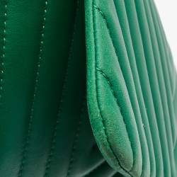 Pre Owned Chanel Green Chevron Leather Jumbo Classic Single Flap Bag