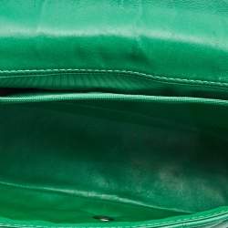 Pre Owned Chanel Green Chevron Leather Jumbo Classic Single Flap Bag