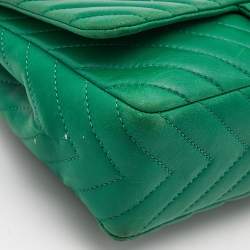 Pre Owned Chanel Green Chevron Leather Jumbo Classic Single Flap Bag