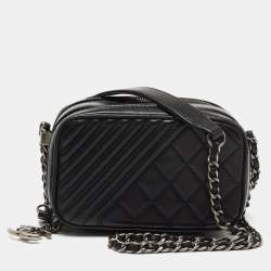 Chanel Black Quilted Leather Small Coco Boy Camera Case Shoulder Bag