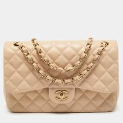 مملوكة مسبقًا Chanel Beige Quilted Leather Jumbo Classic Double Flap Bag