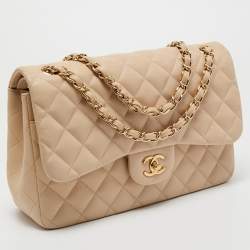 مملوكة مسبقًا Chanel Beige Quilted Leather Jumbo Classic Double Flap Bag