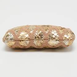 Pre Owned Chanel Gold/Beige Quilted Crochet and Python Chain Pochette