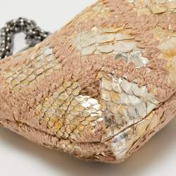 Pre Owned Chanel Gold/Beige Quilted Crochet and Python Chain Pochette