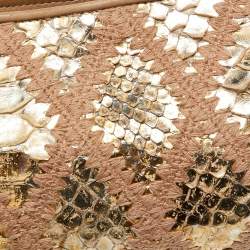 Pre Owned Chanel Gold/Beige Quilted Crochet and Python Chain Pochette