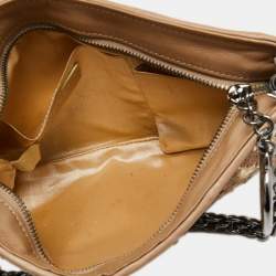 Pre Owned Chanel Gold/Beige Quilted Crochet and Python Chain Pochette
