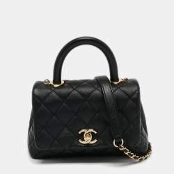 Pre Owned Chanel Black Quilted Caviar Leather Extra Mini Coco Top Handle Bag