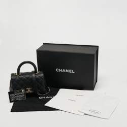 Pre Owned Chanel Black Quilted Caviar Leather Extra Mini Coco Top Handle Bag