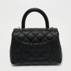 Pre Owned Chanel Black Quilted Caviar Leather Extra Mini Coco Top Handle Bag