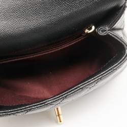 Pre Owned Chanel Black Quilted Caviar Leather Extra Mini Coco Top Handle Bag