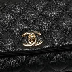 Pre Owned Chanel Black Quilted Caviar Leather Extra Mini Coco Top Handle Bag