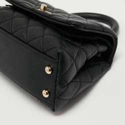 Pre Owned Chanel Black Quilted Caviar Leather Extra Mini Coco Top Handle Bag