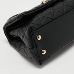 Pre Owned Chanel Black Quilted Caviar Leather Extra Mini Coco Top Handle Bag