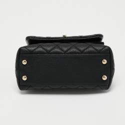 Pre Owned Chanel Black Quilted Caviar Leather Extra Mini Coco Top Handle Bag