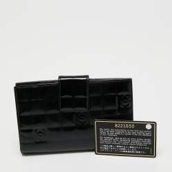 Chanel Black Cube Quilted Patent Leather Bifold Wallet