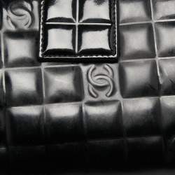 Chanel Black Cube Quilted Patent Leather Bifold Wallet