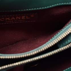 Pre Owned Chanel Green Quilted Leather Enamel Top Handle Bag