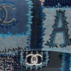 Pre Owned Chanel Blue Denim and Tweed Patchwork Jumbo Single Flap Bag