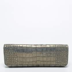 Pre Owned Chanel Metallic Green Croc Embossed Leather Reissue 2.55 East West Chain Clutch