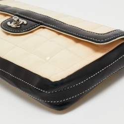 Pre Owned Chanel Black/ Off White Quilted Patent Leather CC East West Chocolate Bar Flap Bag 