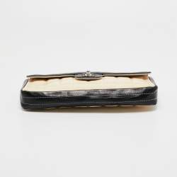 Pre Owned Chanel Black/ Off White Quilted Patent Leather CC East West Chocolate Bar Flap Bag 