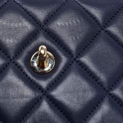 Pre Owned Chanel Navy Blue Quilted Lambskin Leather Small Trendy CC Flap Top Handle Bag