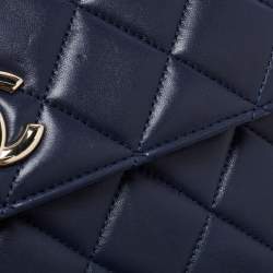Pre Owned Chanel Navy Blue Quilted Lambskin Leather Small Trendy CC Flap Top Handle Bag