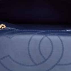 Pre Owned Chanel Navy Blue Quilted Lambskin Leather Small Trendy CC Flap Top Handle Bag
