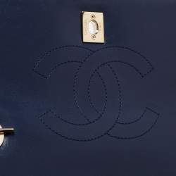 Pre Owned Chanel Navy Blue Quilted Lambskin Leather Small Trendy CC Flap Top Handle Bag