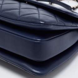 Pre Owned Chanel Navy Blue Quilted Lambskin Leather Small Trendy CC Flap Top Handle Bag