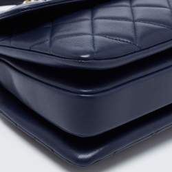 Pre Owned Chanel Navy Blue Quilted Lambskin Leather Small Trendy CC Flap Top Handle Bag