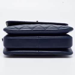 Pre Owned Chanel Navy Blue Quilted Lambskin Leather Small Trendy CC Flap Top Handle Bag