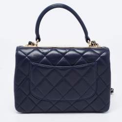 Pre Owned Chanel Navy Blue Quilted Lambskin Leather Small Trendy CC Flap Top Handle Bag