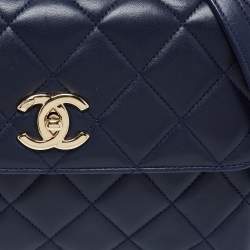 Pre Owned Chanel Navy Blue Quilted Lambskin Leather Small Trendy CC Flap Top Handle Bag