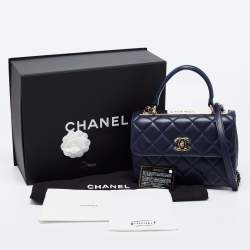 Pre Owned Chanel Navy Blue Quilted Lambskin Leather Small Trendy CC Flap Top Handle Bag