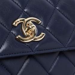 Pre Owned Chanel Navy Blue Quilted Lambskin Leather Small Trendy CC Flap Top Handle Bag