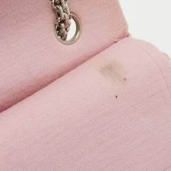 Pre Owned Chanel Light Pink Quilted Jersey Medium Classic Double Flap Bag