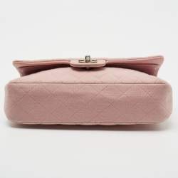 Pre Owned Chanel Light Pink Quilted Jersey Medium Classic Double Flap Bag