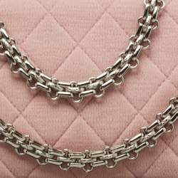 Pre Owned Chanel Light Pink Quilted Jersey Medium Classic Double Flap Bag