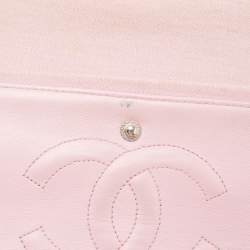 Pre Owned Chanel Light Pink Quilted Jersey Medium Classic Double Flap Bag
