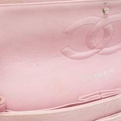 Pre Owned Chanel Light Pink Quilted Jersey Medium Classic Double Flap Bag