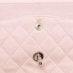 Pre Owned Chanel Light Pink Quilted Jersey Medium Classic Double Flap Bag