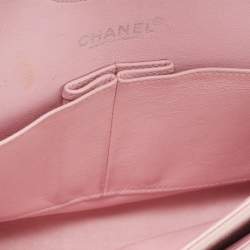 Pre Owned Chanel Light Pink Quilted Jersey Medium Classic Double Flap Bag