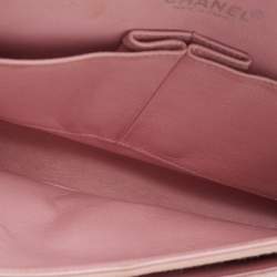 Pre Owned Chanel Light Pink Quilted Jersey Medium Classic Double Flap Bag