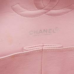Pre Owned Chanel Light Pink Quilted Jersey Medium Classic Double Flap Bag