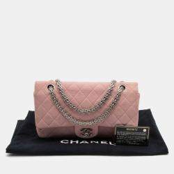 Pre Owned Chanel Light Pink Quilted Jersey Medium Classic Double Flap Bag