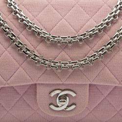 Pre Owned Chanel Light Pink Quilted Jersey Medium Classic Double Flap Bag