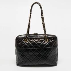 Pre Owned Chanel Black Python and Glazed Leather Medium Urban Mix Zipped Tote 