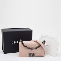 Pre Owned Chanel Beige Quilted Leather Medium Boy Flap Bag